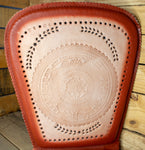 PIGSKIN LEATHER CUSHIONED universal car seat with Aztec Calendar Azteca stamped design Respaldo