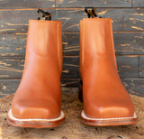 MENS CALFSKIN LEATHER SQUARE TOE ANKLE COWBOY BOOTS