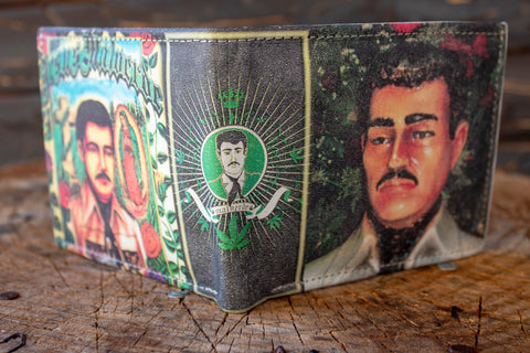 JESUS MALVERDE LASER PRINTED LEATHER BIFOLD WALLET