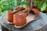 WOMENS LEATHER TAN BROWN HUARACHE MEXICAN SANDAL