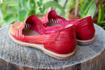 WOMENS RED LEATHER HUARACHE MEXICAN SANDAL