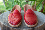 WOMENS RED LEATHER HUARACHE MEXICAN SANDAL