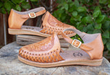 WOMENS ROSE STAMPED LEATHER HUARACHE MEXICAN SANDAL