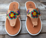 WOMENS LEATHER EMBROIDERED SLIP ON HUARACHE MEXICAN SANDAL