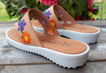 WOMENS LEATHER EMBROIDERED SLIP ON HUARACHE MEXICAN SANDAL