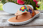 WOMENS LEATHER EMBROIDERED SLIP ON HUARACHE MEXICAN SANDAL