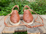 WOMENS BROWN LEATHER LACE UP BROWN HUARACHE MEXICAN SANDALS