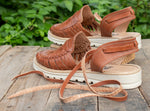 WOMENS BROWN LEATHER LACE UP BROWN HUARACHE MEXICAN SANDALS