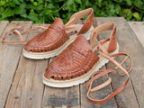 WOMENS BROWN LEATHER LACE UP BROWN HUARACHE MEXICAN SANDALS