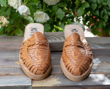 WOMENS BROWN LEATHER SLIP ON HUARACHE MEXICAN SANDAL