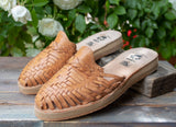 WOMENS BROWN LEATHER SLIP ON HUARACHE MEXICAN SANDAL